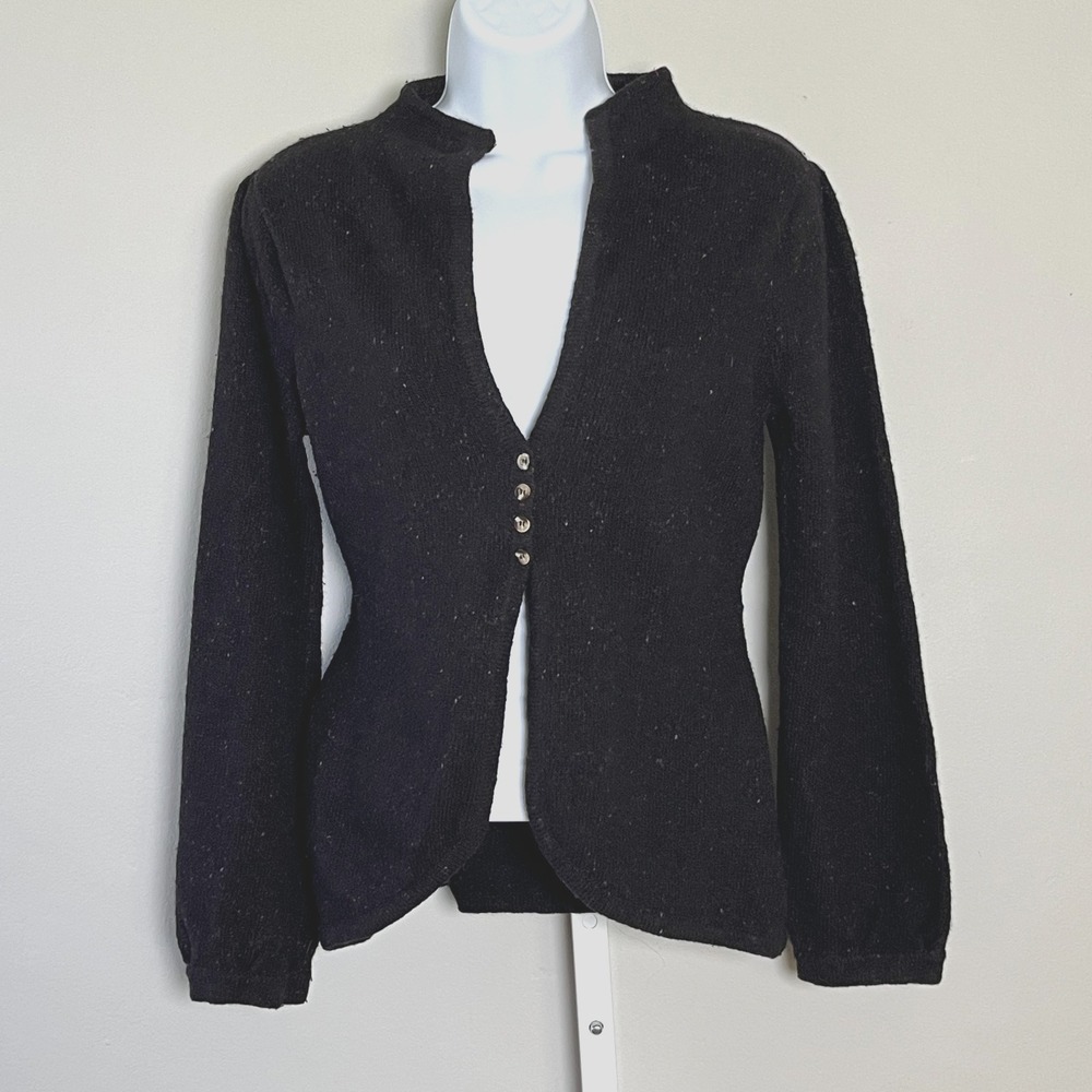 Lily McNeal Cardigan Sweater Small Nipped Waist Black Speckled‎ Coquette Chic